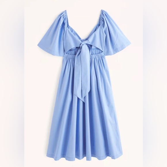 Abercrombie & Fitch Angel Sleeve Twist Front Midi Dress Blue Size Medium Petite - Picture 10 of 11